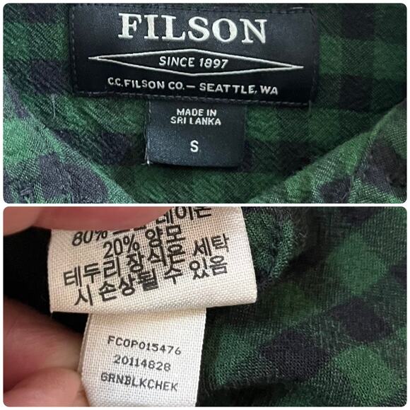 Filson Women’s Flaw Modal Wool Blend Green Black Plaid Button Down Shirt Small - Picture 12 of 14